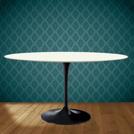 Mesa Tulipán de Eero Saarinen, 74 cm de altura, ovalada, en cerámica Moonè, fabricada en Italia - Escarlata Viadurini