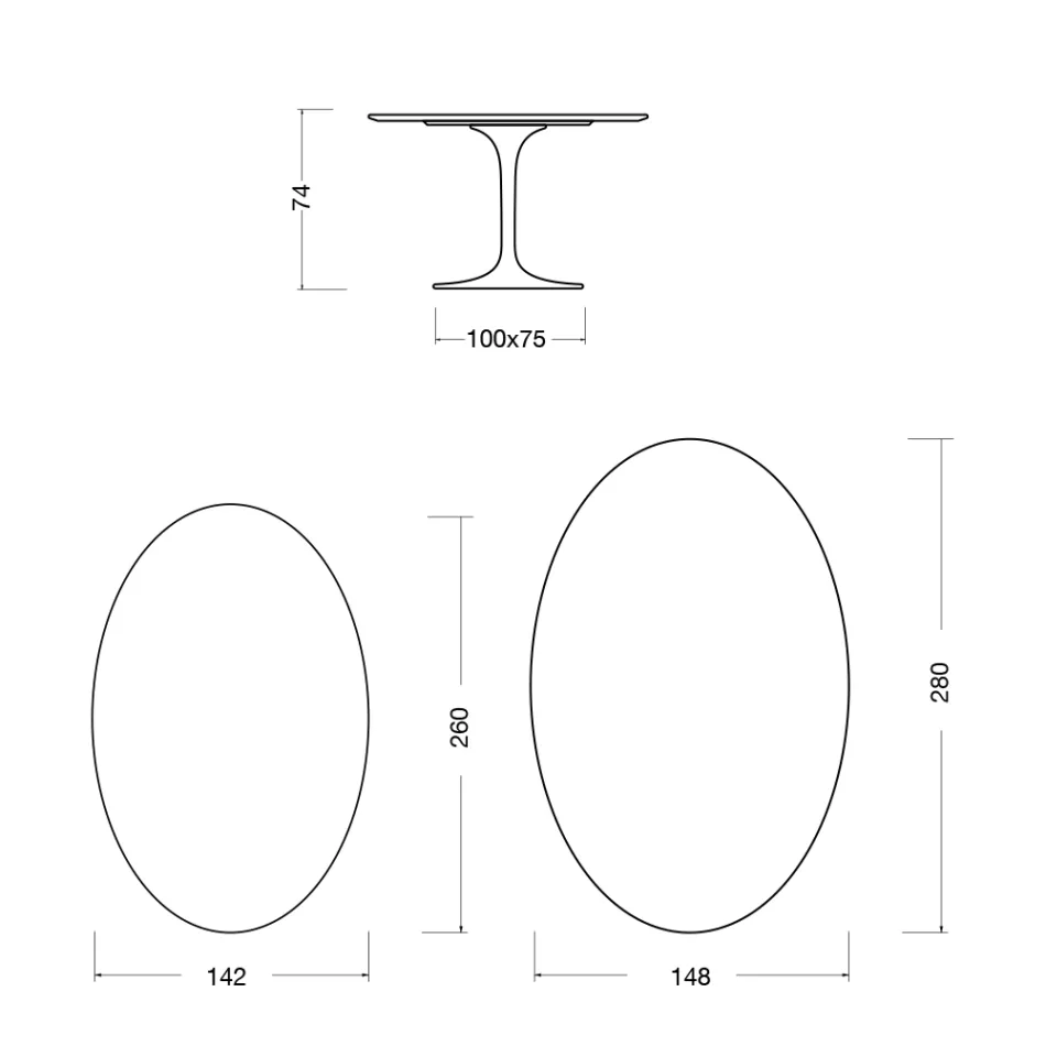 Mesa Tulipán Eero Saarinen H 74 Ovalada en Cerámica Rem Made in Italy - Escarlata Viadurini