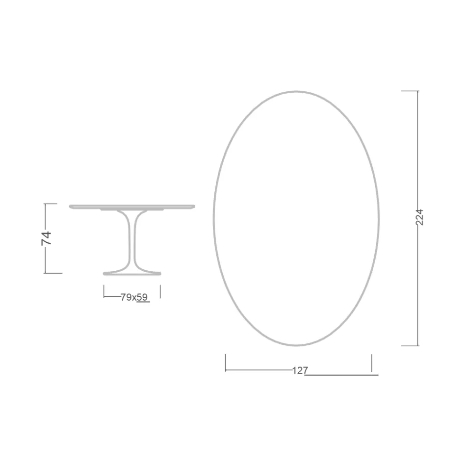 Mesa Tulipán de Eero Saarinen, ovalada, de 74 cm de altura, en cerámica Salina, fabricada en Italia - Escarlata Viadurini