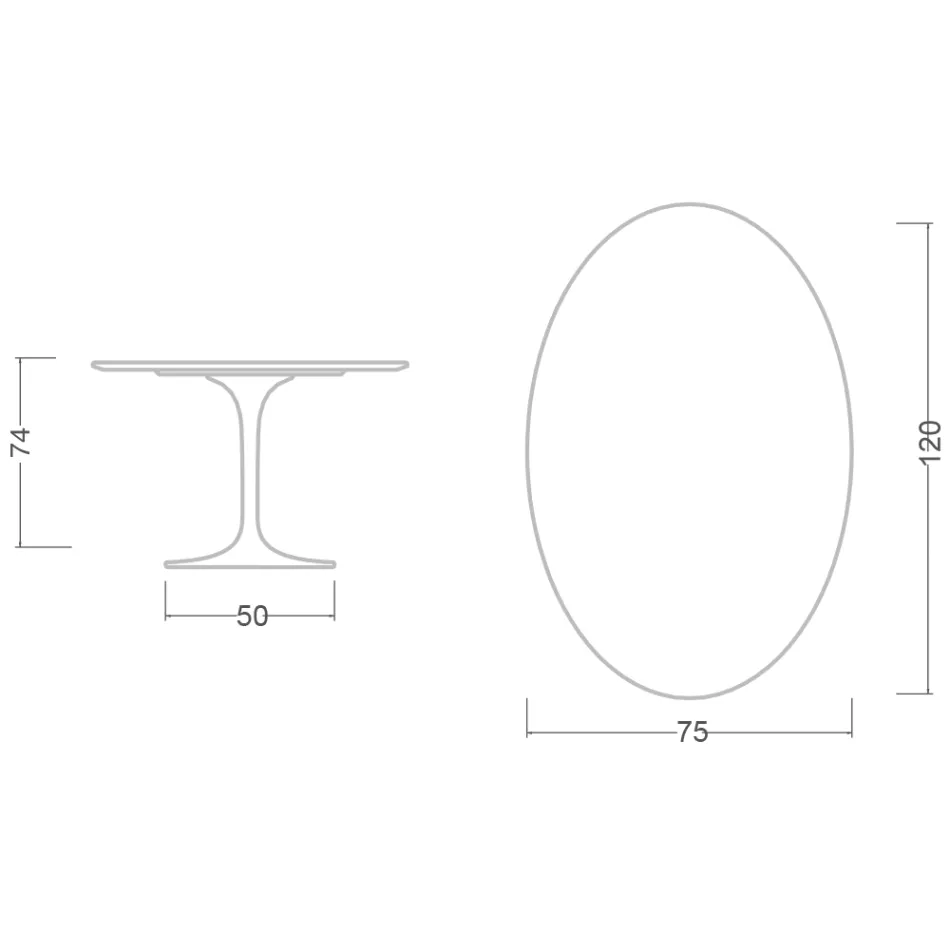 Mesa Tulipán de Eero Saarinen, 74 cm de altura, ovalada, en cerámica Salina, fabricada en Italia - Escarlata Viadurini