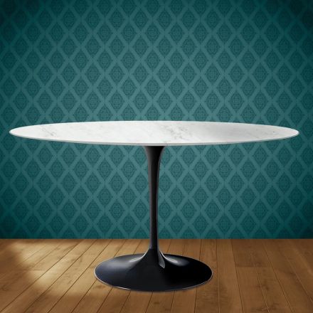 Mesa Tulipán de Eero Saarinen, ovalada, de 74 cm de altura, en cerámica Salina, fabricada en Italia - Escarlata Viadurini