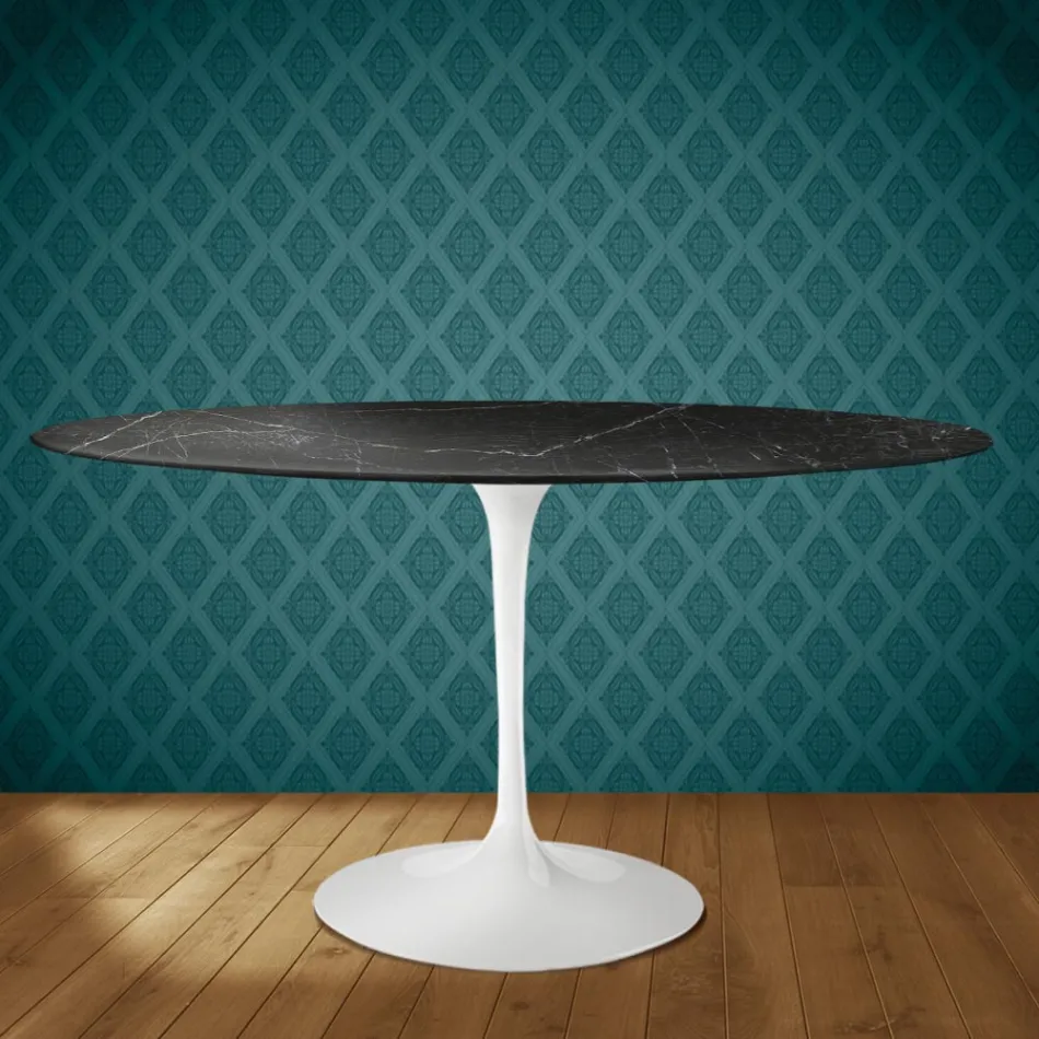 Mesa Tulipán de Eero Saarinen, 74 cm de altura, ovalada, en cerámica Somnia, fabricada en Italia - Escarlata Viadurini