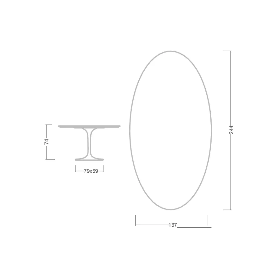 Mesa Tulipán de Eero Saarinen, 74 cm de altura, ovalada, en cerámica Somnia, fabricada en Italia - Escarlata Viadurini