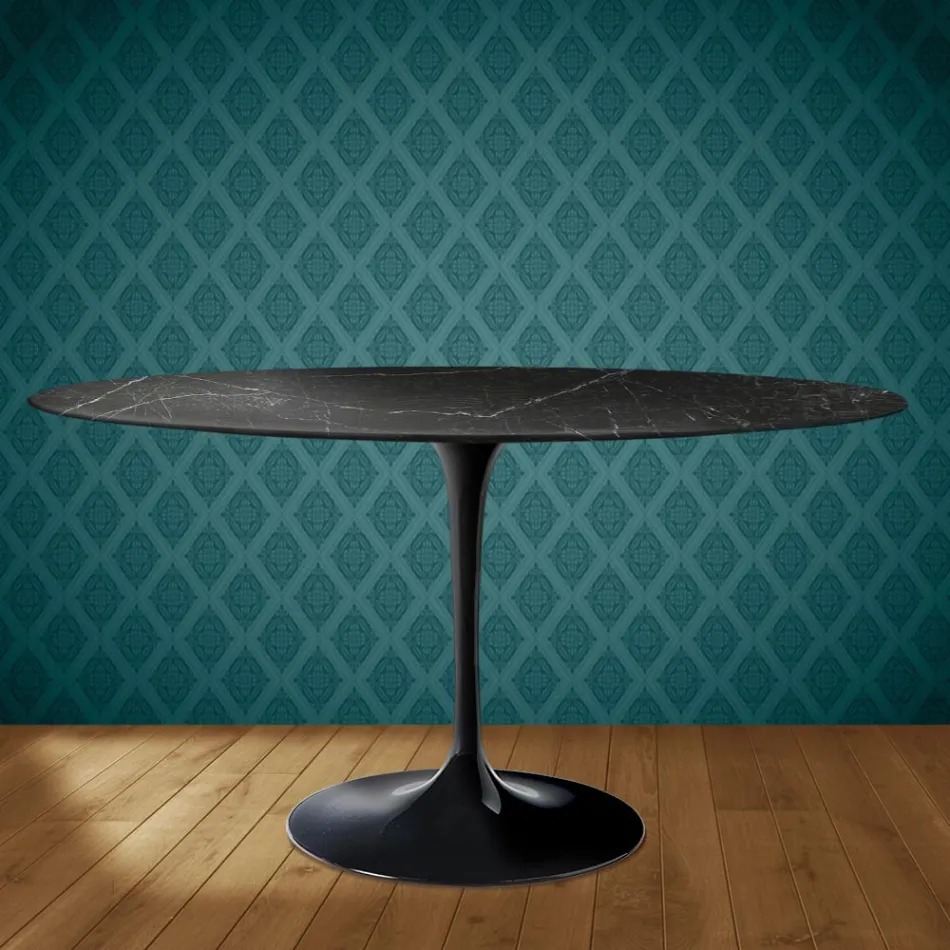 Mesa Tulipán de Eero Saarinen, 74 cm de altura, ovalada, en cerámica Somnia, fabricada en Italia - Escarlata Viadurini