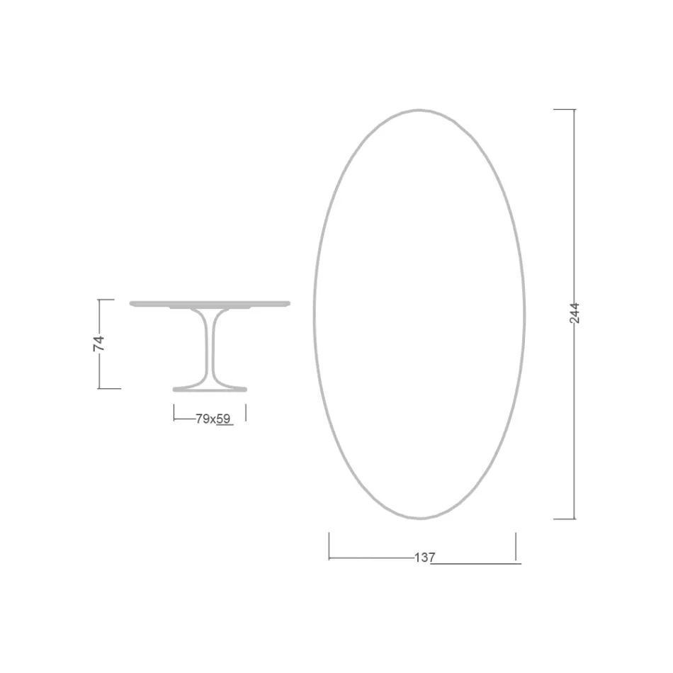 Eero Saarinen H 74 Mesa Tulipán Ovalada en Laminado Líquido Blanco Made in Italy - Escarlata Viadurini