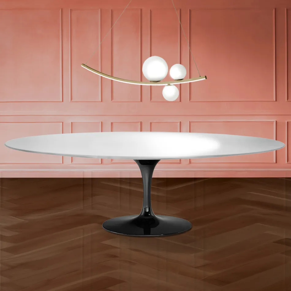 Mesa Tulipán de Eero Saarinen, 74 cm de altura, ovalada, en laminado líquido, fabricada en Italia - Escarlata Viadurini