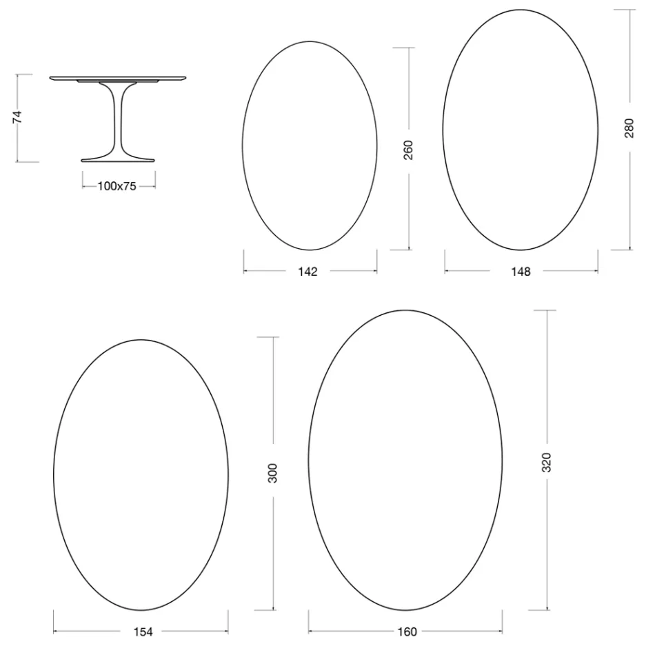 Mesa Tulipán de Eero Saarinen, 74 cm de altura, ovalada, en laminado líquido, fabricada en Italia - Escarlata Viadurini