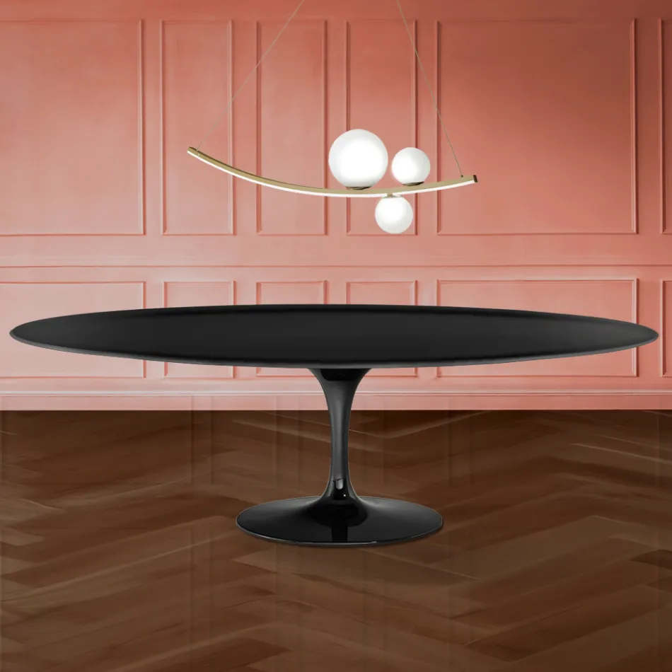 Mesa Tulipán de Eero Saarinen, 74 cm de altura, ovalada, en laminado líquido, fabricada en Italia - Escarlata Viadurini