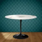 Mesa Tulip de Eero Saarinen, redonda, de 74 cm de altura, en cerámica Aura 22, fabricada en Italia - Escarlata Viadurini