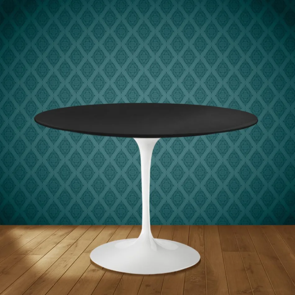Mesa Tulip de Eero Saarinen, redonda, de 74 cm de altura, en cerámica Domoos, fabricada en Italia - Escarlata Viadurini