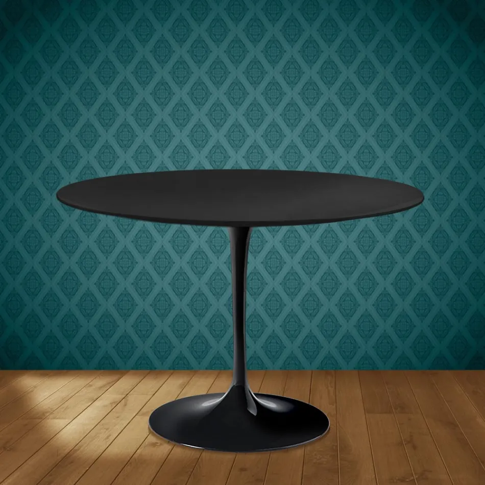 Mesa Tulip de Eero Saarinen, redonda, de 74 cm de altura, en cerámica Domoos, fabricada en Italia - Escarlata Viadurini