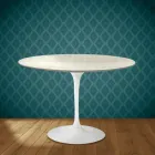Mesa Tulip de Eero Saarinen, redonda, de 74 cm de altura, en cerámica Marmorio, fabricada en Italia - Escarlata Viadurini
