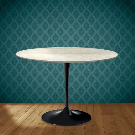 Mesa Tulip de Eero Saarinen, redonda, de 74 cm de altura, en cerámica Marmorio, fabricada en Italia - Escarlata Viadurini