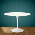 Mesa Tulip de Eero Saarinen, redonda, de 74 cm de altura, en cerámica Moonè, fabricada en Italia - Escarlata Viadurini