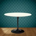 Mesa Tulip de Eero Saarinen, redonda, de 74 cm de altura, en cerámica Moonè, fabricada en Italia - Escarlata Viadurini