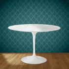 Mesa Tulip de Eero Saarinen, redonda, de 74 cm de altura, en cerámica Salina, fabricada en Italia - Escarlata Viadurini