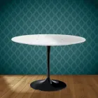 Mesa Tulip de Eero Saarinen, redonda, de 74 cm de altura, en cerámica Salina, fabricada en Italia - Escarlata Viadurini