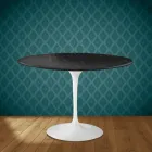 Mesa Tulip de Eero Saarinen, redonda, de 74 cm de altura, en cerámica Somnia, fabricada en Italia - Escarlata Viadurini