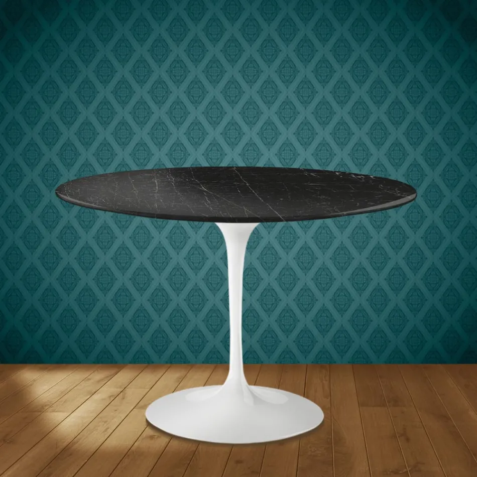 Mesa Tulip de Eero Saarinen, redonda, de 74 cm de altura, en cerámica Somnia, fabricada en Italia - Escarlata Viadurini