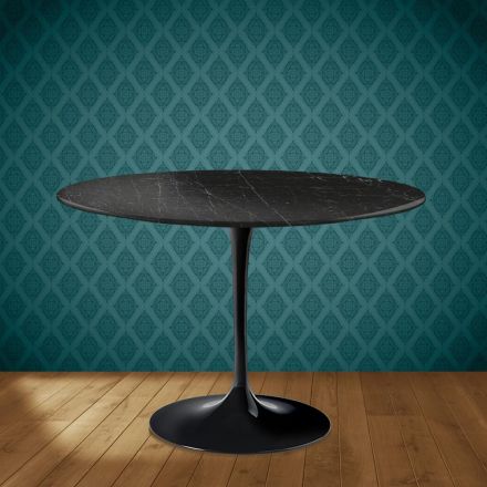 Mesa Tulip de Eero Saarinen, redonda, de 74 cm de altura, en cerámica Somnia, fabricada en Italia - Escarlata Viadurini