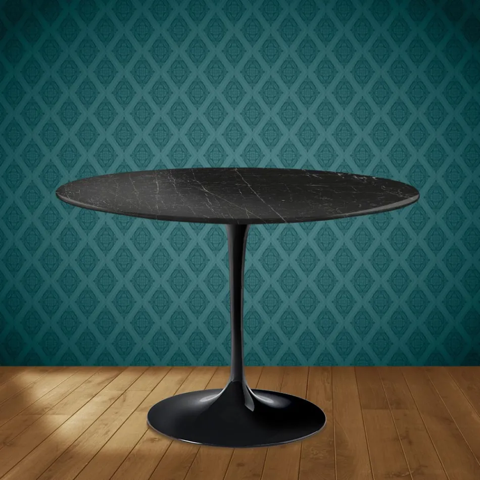 Mesa Tulip de Eero Saarinen, redonda, de 74 cm de altura, en cerámica Somnia, fabricada en Italia - Escarlata Viadurini