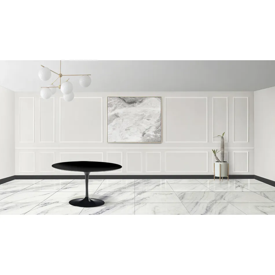 Mesa Tulip Eero Sarinen H 73 con Tablero MDF Laminado Líquido Negro - Escarlata Viadurini