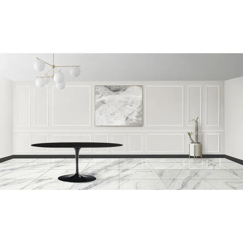 Mesa Tulip Eero Sarinen H 73 Extensible Ovalada en Laminado Líquido Negro - Escarlata Viadurini