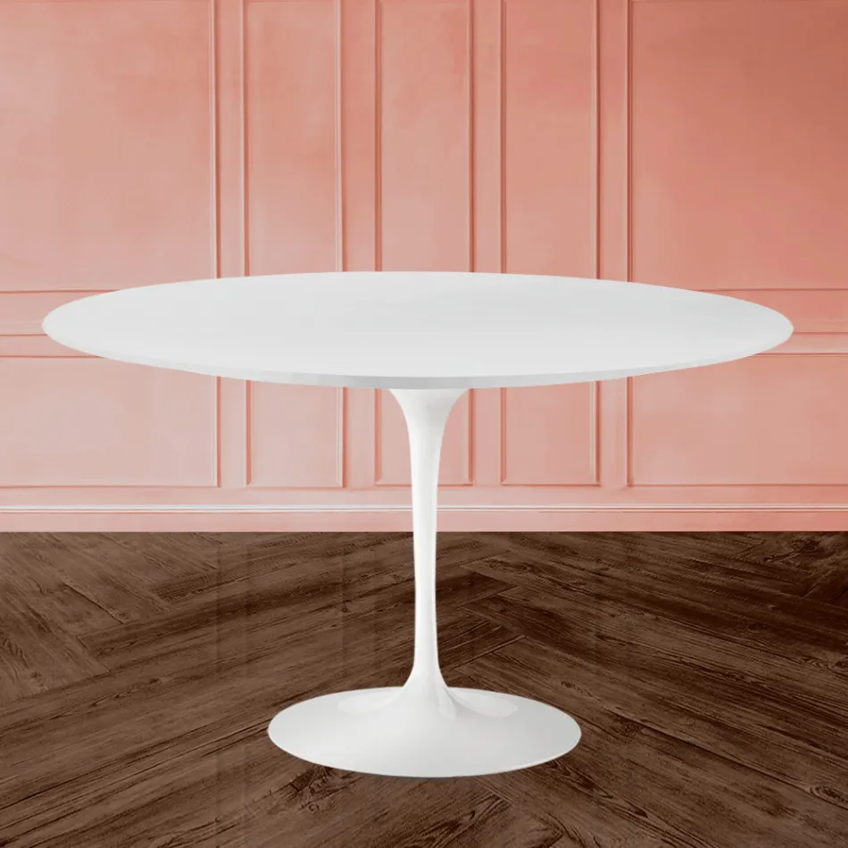 Mesa Tulip Eero Sarinen H 73 Ovalada en Laminado Liquido Blanco Made in Italy - Escarlata Viadurini