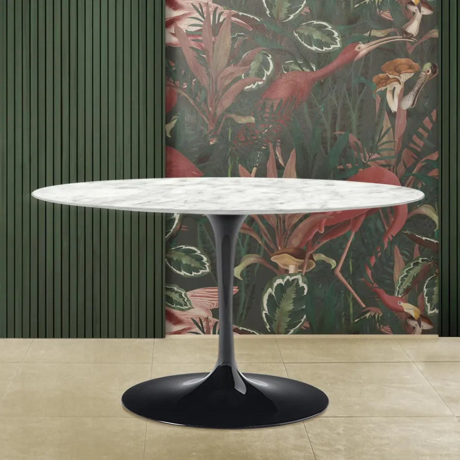 Mesa Tulip Saarinen H 73 con Tapa Ovalada en Mármol de Carrara Made in Italy - Escarlata Viadurini