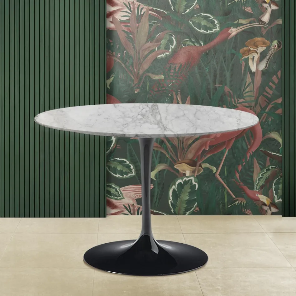 Mesa Tulip Saarinen H 73 con Tapa Redonda en Mármol Arabescato Made in Italy Viadurini