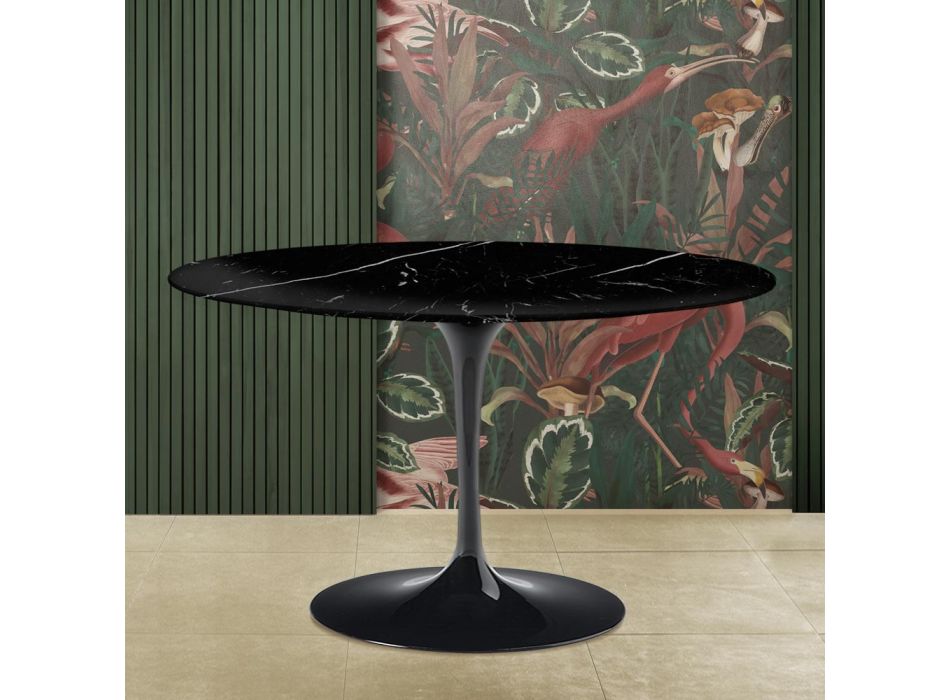 Mesa Tulip Saarinen Alt. 73 con tablero redondo de mármol negro Marquinia Made in Italy - Escarlata Viadurini