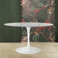 Mesa Tulip Saarinen H 74 Ovalada en Mármol de Carrara Statuarietto Made in Italy - Scarlet