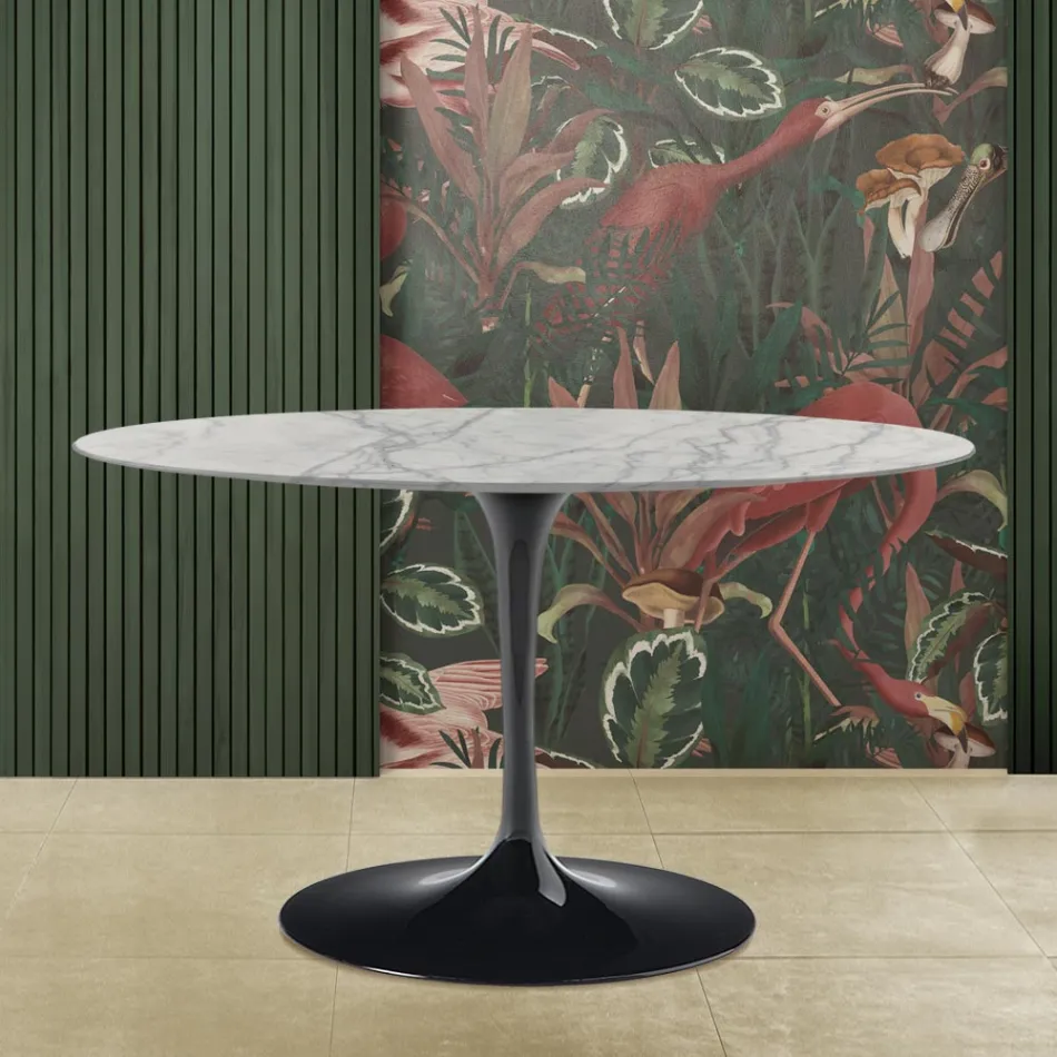 Mesa Tulip Saarinen H 73 Ovalada en Mármol de Carrara Statuarietto Made in Italy - Escarlata Viadurini