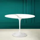 Mesa Tulip Saarinen H 73 Redonda en Cerámica Calacatta Michelangelo Viadurini