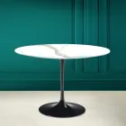 Mesa Tulip Saarinen H 73 Redonda en Cerámica Calacatta Michelangelo Viadurini