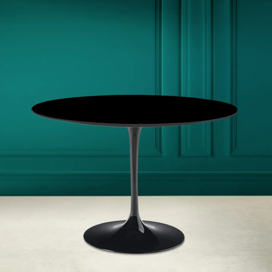 Mesa Tulip Saarinen H 73 Redonda en Cerámica Negro Absoluto Made in Italy - Escarlata Viadurini