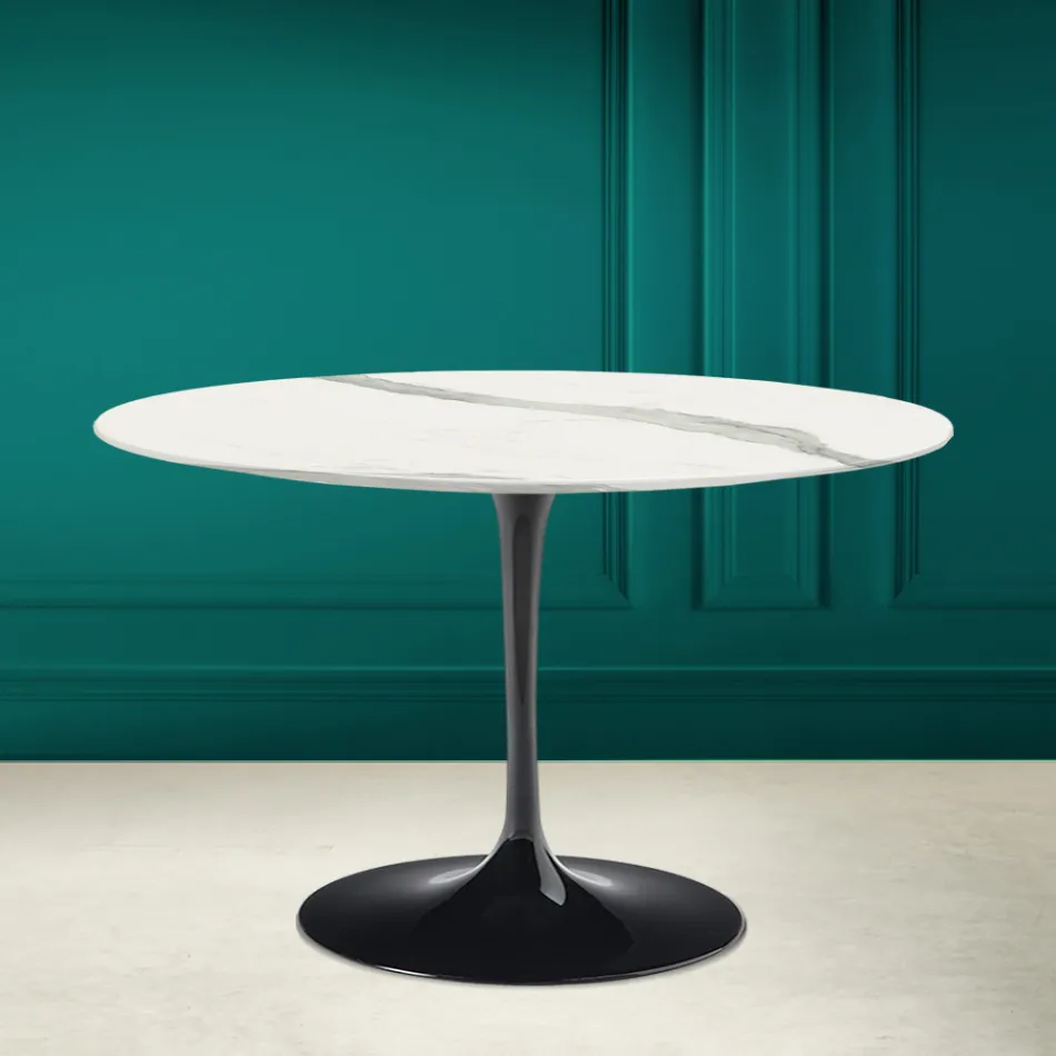 Mesa Tulip Saarinen H 73 Redonda en Cerámica Estatuaria Veta Llena Made in Italy - Escarlata Viadurini