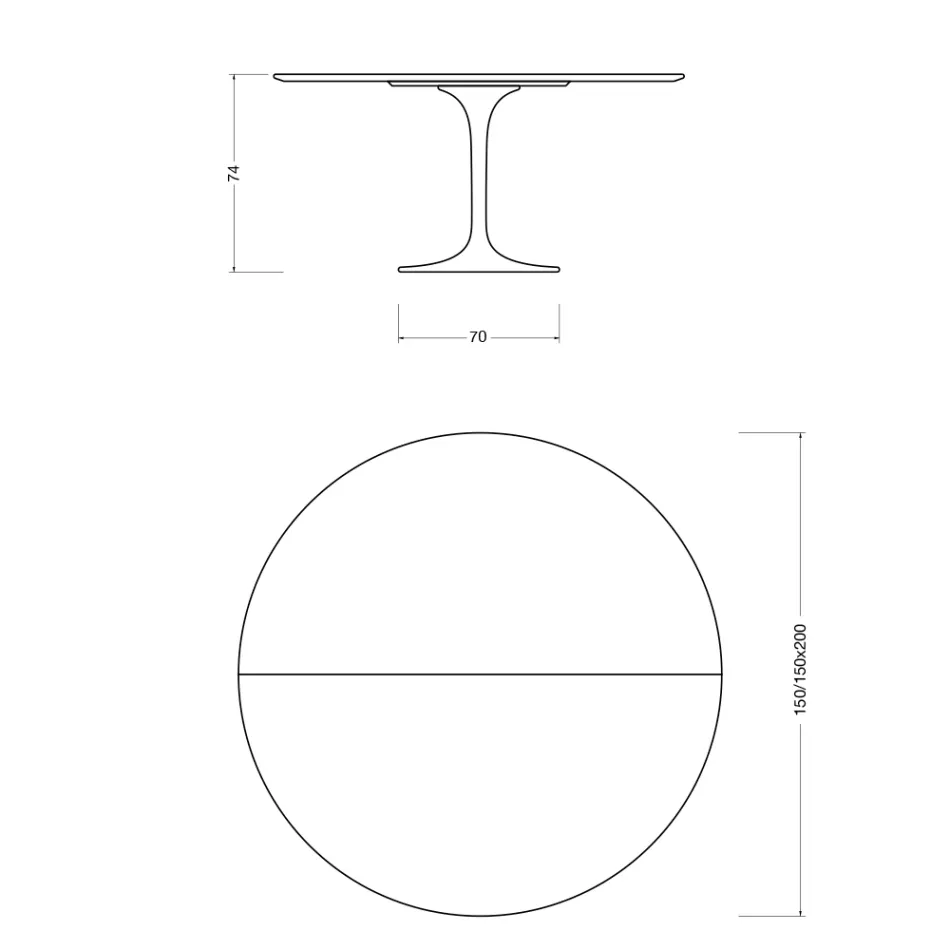 Mesa Tulipán Saarinen H 74 extensible en laminado líquido negro, fabricada en Italia - Scarlet Viadurini