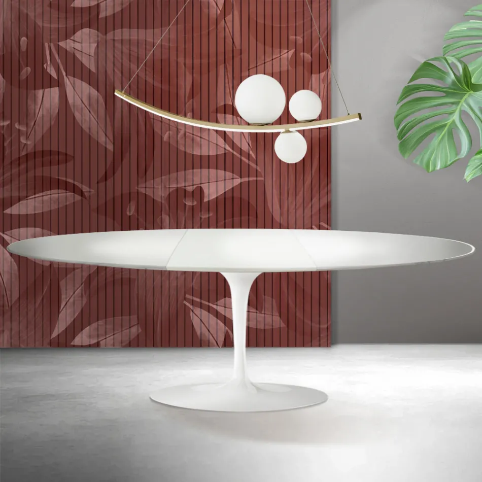Mesa Tulipán Saarinen, 74 cm de altura, extensible, en cerámica Florim blanca - Escarlata Viadurini