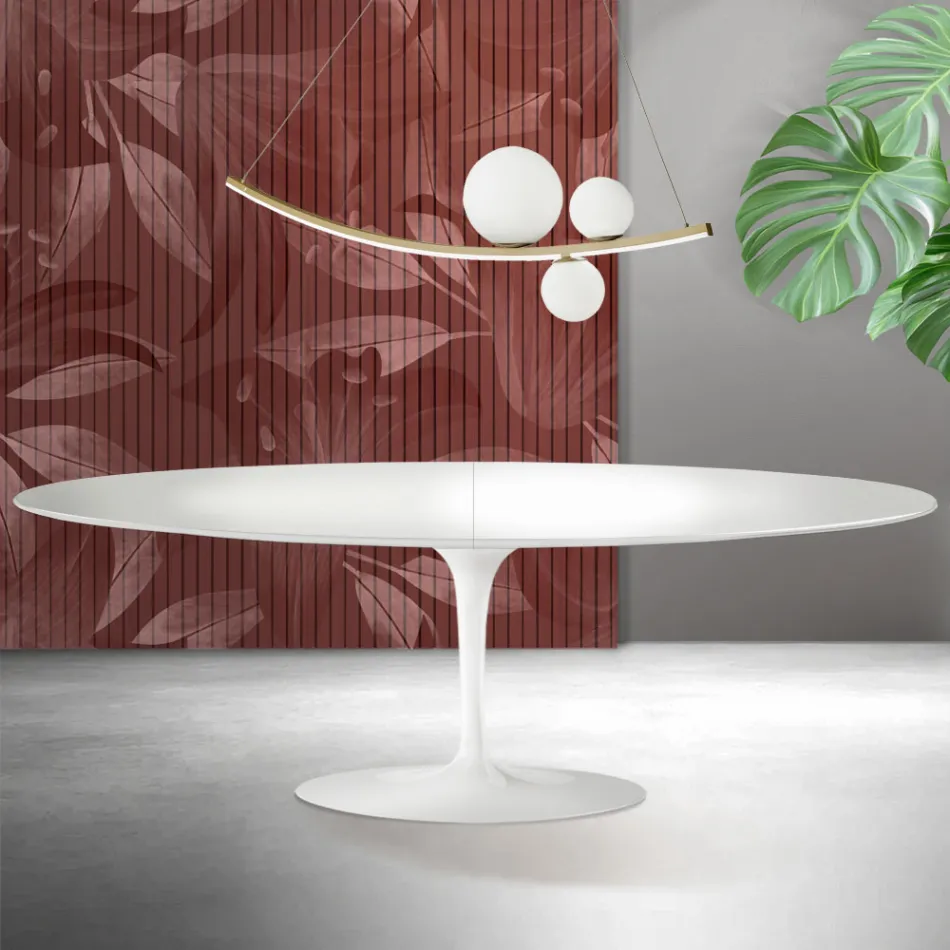 Mesa Tulipán Saarinen, 74 cm de altura, extensible, en cerámica Florim blanca - Escarlata Viadurini