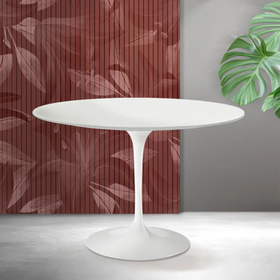 Mesa Tulipán Saarinen, 74 cm de altura, en cerámica Florim blanca mate - Escarlata Viadurini