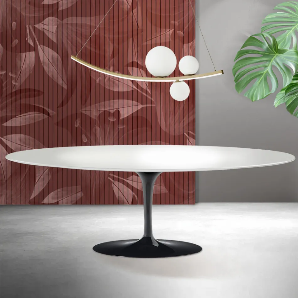 Mesa Tulipán de Saarinen, 74 cm de altura, en cerámica Florim blanca - Escarlata Viadurini