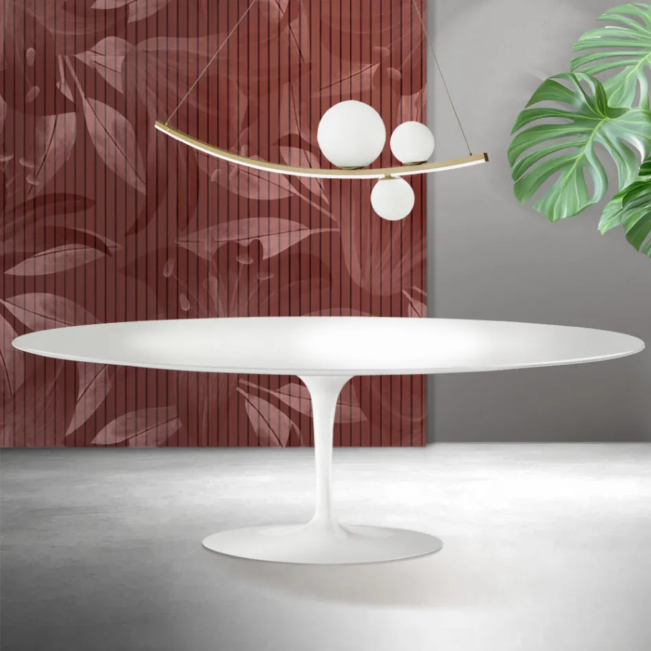 Mesa Tulipán de Saarinen, 74 cm de altura, en cerámica Florim blanca - Escarlata Viadurini