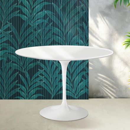Mesa Tulipán de Saarinen, 74 cm de altura, en cerámica Florim blanca brillante - Escarlata Viadurini