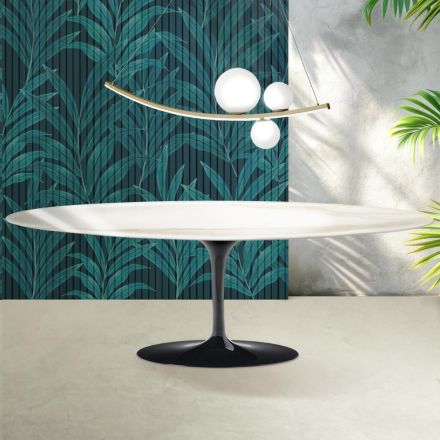 Mesa Tulipán de Saarinen, 74 cm de altura, en cerámica Florim Calacatta Gold Gloss - Escarlata Viadurini