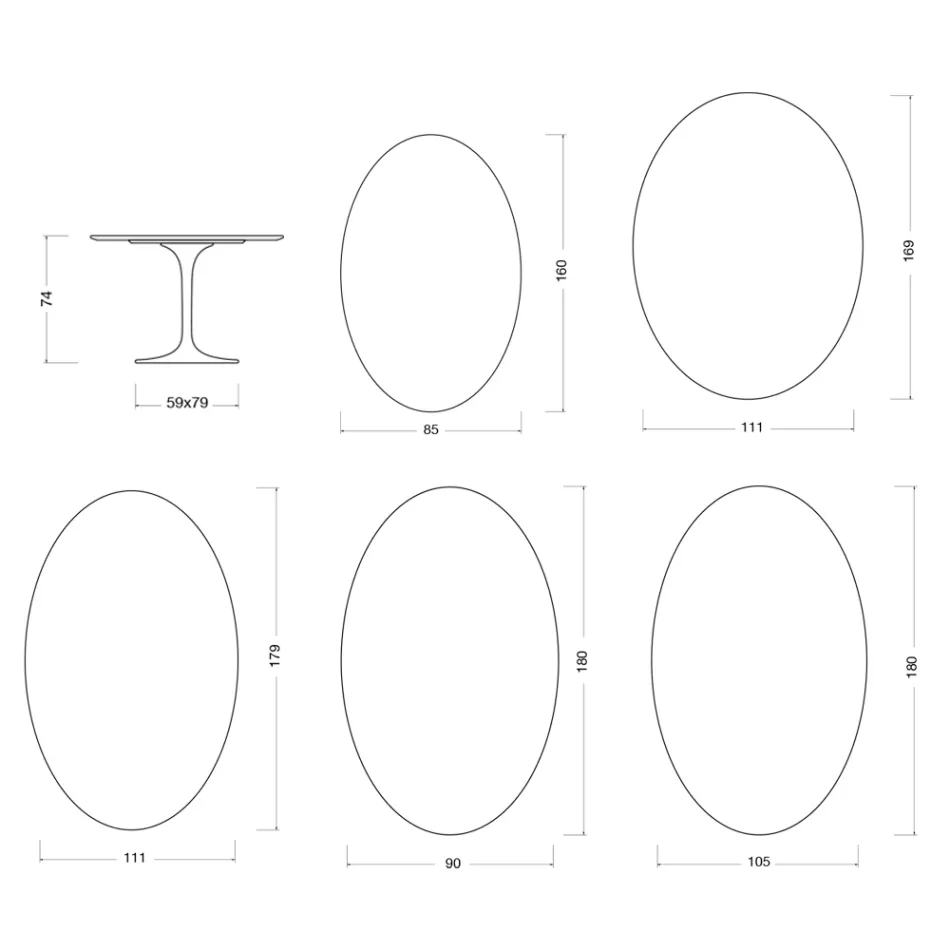 Mesa Tulipán de Saarinen, 74 cm de altura, en cerámica Florim Calacatta Gold Gloss - Escarlata Viadurini