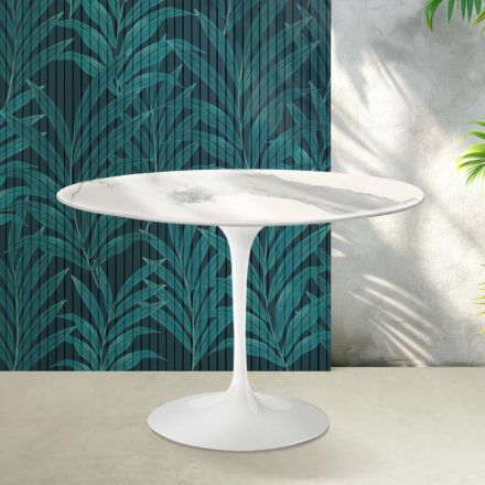 Mesa Tulip Saarinen Al. 74 cm de cerámica Florim Statuario Lucido - Escarlata Viadurini