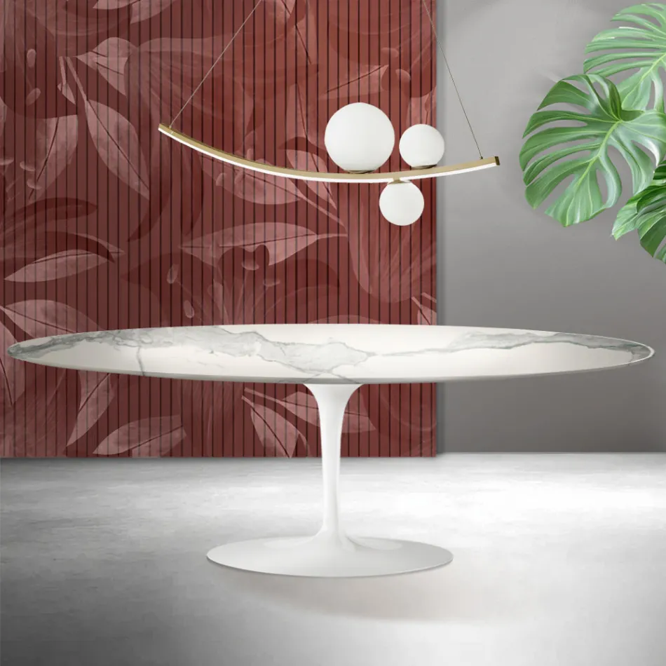Mesa Saarinen Tulip H 74 cm en Matt Florim Statuario Ceramica - Escarlata Viadurini