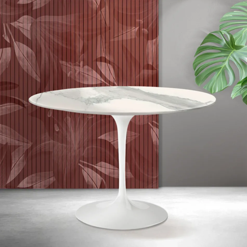 Mesa Saarinen Tulip H 74 cm en Matt Florim Statuario Ceramica - Escarlata Viadurini