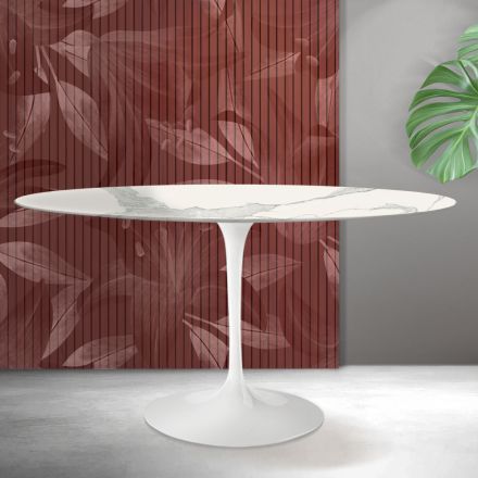 Mesa Tulipán Saarinen, redonda, 74 cm de altura, en cerámica mate Florim Statuario - Escarlata Viadurini